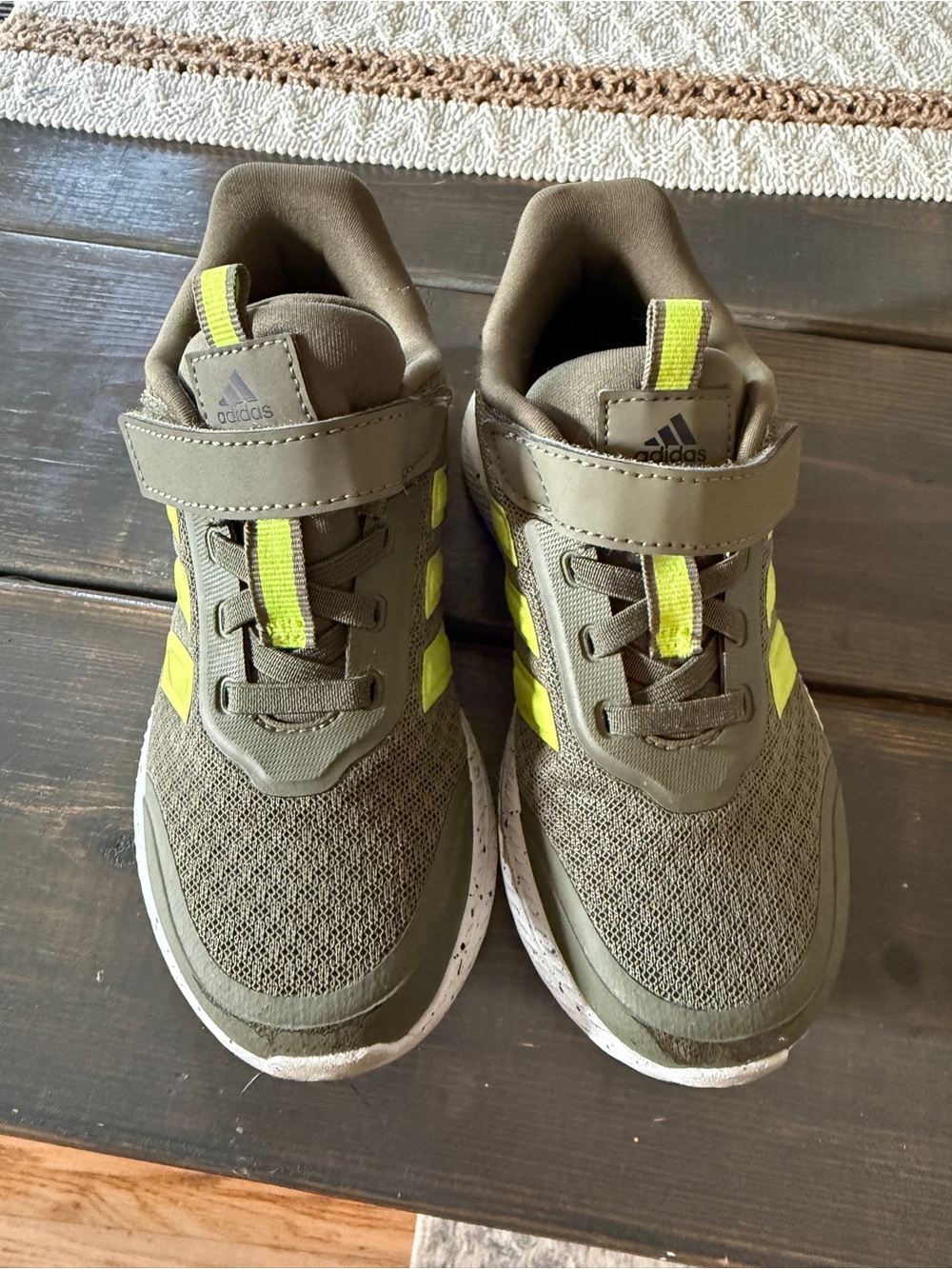 adidas Kids Olive Green with Neon Yellow Accent Sneakers